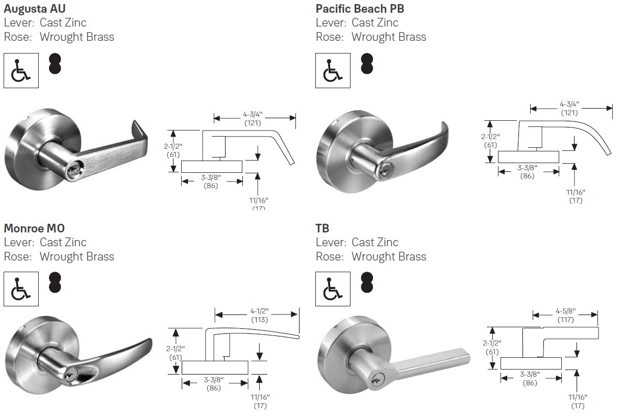 Augusta Trim, Pacific Beach Trim, Monroe Trim and TB Trim of Yale 4601LN Lock