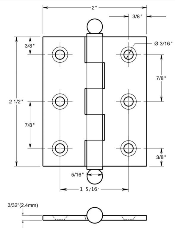 Deltana CH2520 Cabinet Hinge, Solid Brass, 2-1/2" x 2"