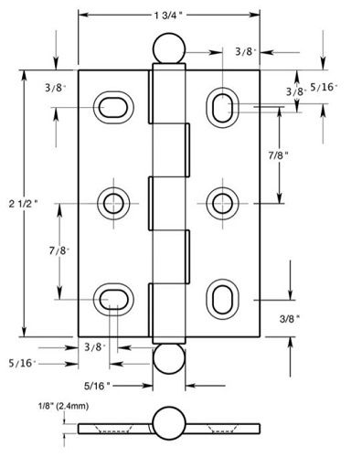 Deltana CHA2517 Cabinet Hinge, Solid Brass
