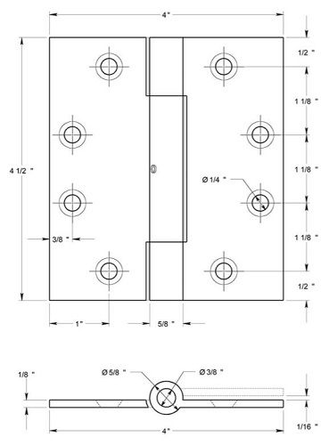 Deltana CSB4540SN 3 Knuckle, Plain Bearing Full Mortise Hinge