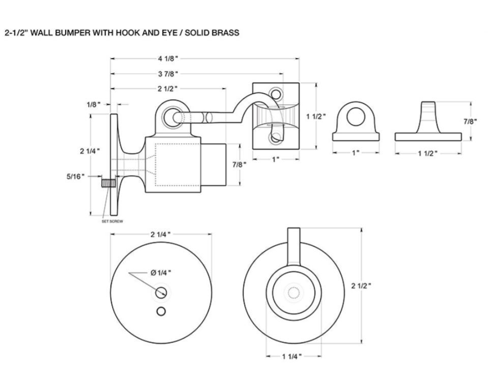 Deltana 2-1/2" Wall mount heavy duty bumper with ring catch