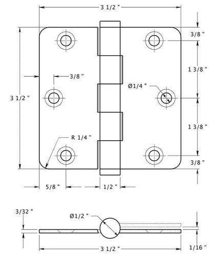 Deltana DSB35R4-R Radius Hinge, Residential, Solid Brass