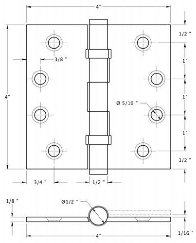 Deltana DSB4B Square Hinge, 2 Ball Bearings