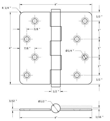 Deltana DSB4R4-RZ Zig Zag 4" x 4" x 1/4" Radius Corner Hinge