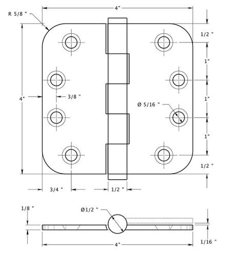 Deltana DSB4R5-R Residential Hinge, 4" x 4" x 5/8" with radius corners