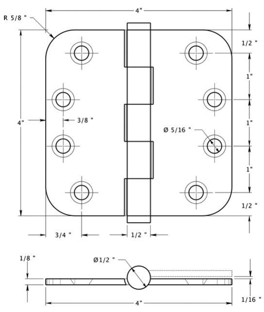 Deltana DSB4R5 5/8" Radius Corner Hinge