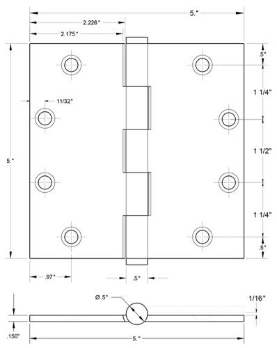 Deltana DSB55 Full Mortise, Plain Bearing Square Hinge