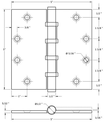 Deltana DSB55B 4 Ball Bearings, Square Hinge