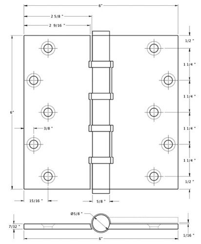 Deltana DSB66BB 4 Ball Bearings, Square Hinge