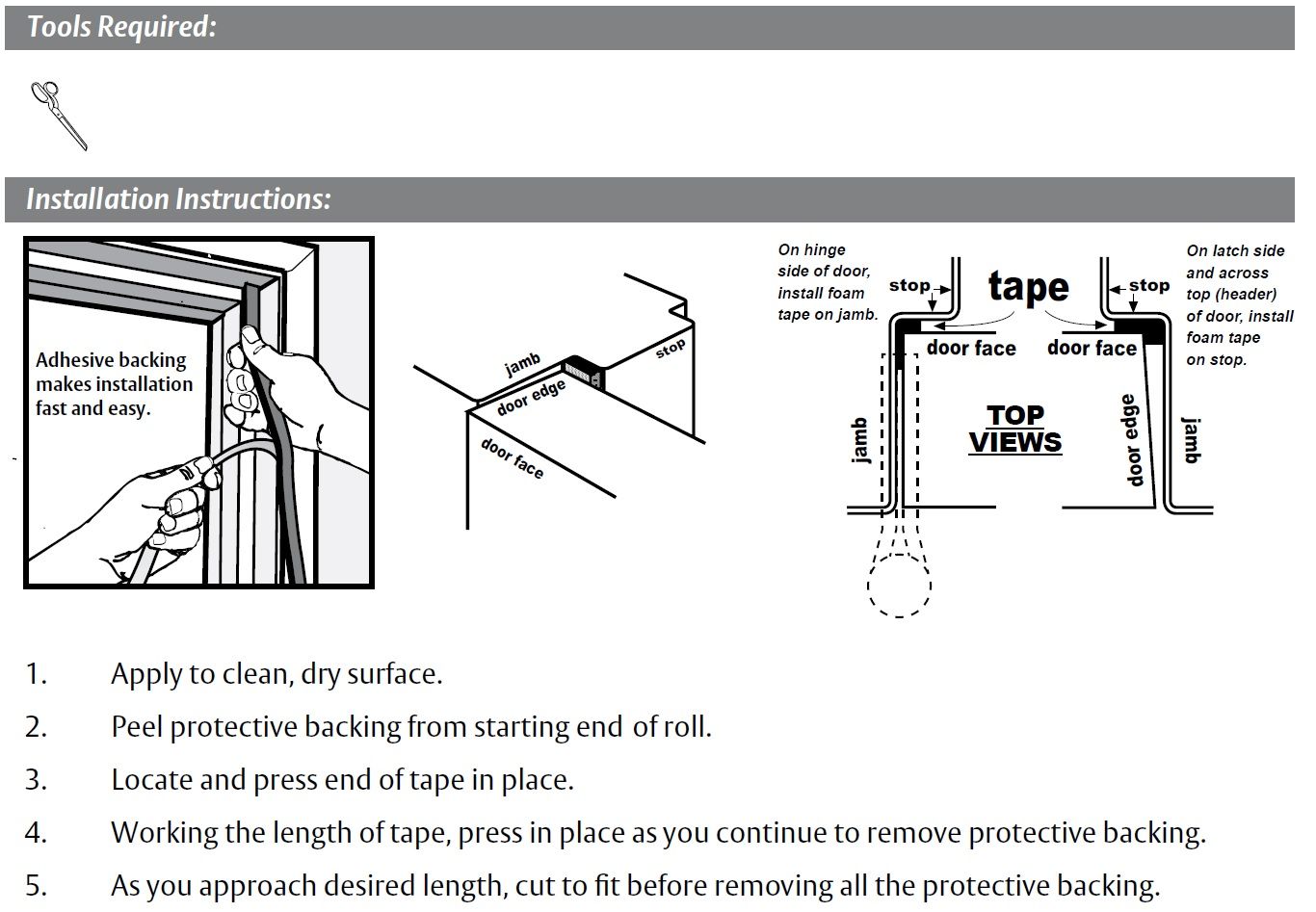 Installation Guide for Self-Adhesive Weatherstripping Tape by Pemko
